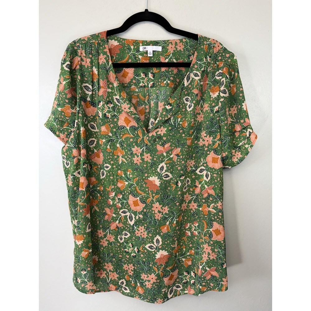 DR2 Plus Size Green Floral Blouse Size XXL